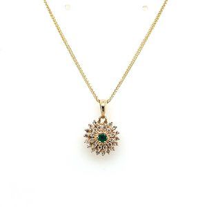 14K Yellow Gold Diamond and Emerald Pendant Necklace